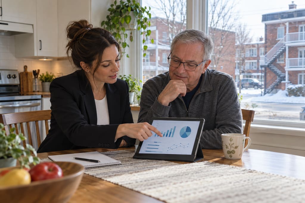 Property management in the Mauricie – a property manager reviews a building's financial statement with its owner